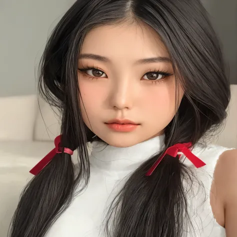 there is a woman with long hair wearing a white top, menina coreana, young lovely korean face, adorable and pale korean face, be...