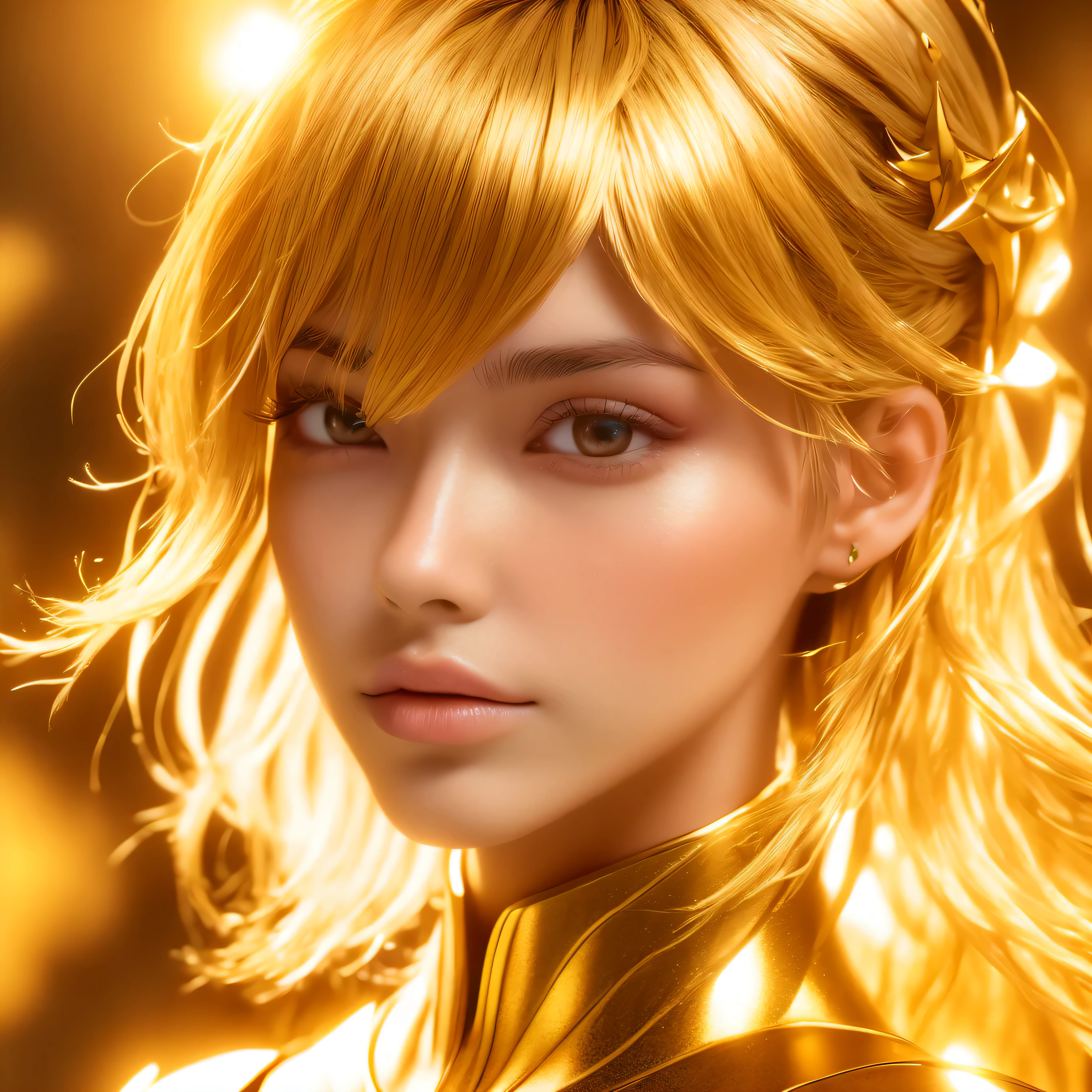 Knight of the Zodiac Aiolia de Leo, gold skull with white cape, attack at the speed of light, Saint Seya, (STYLE V-RAY!!!), (REALISTIC METAL texture), realistic hair!!! (shiny gold), (realistic texture:2.0), (HDR:1.2), (4K), BLOND HAIR LONG, tiro de fully body!!!, camera low, Super detailed COSTUME ( armour), costume with precious stones, wide shoulder pads, Woman, rosto angelical, symmetrical face, seduce, defined muscular thighs, MAJESTY THRONE ROOM, fully body, mostre as flegs de calcinha dourada brilhante relusente, sensual blue eyes, white thigh highs, flegs, red mouth, small eyes, fine nose, (ETHICAL ESLAVA), Caucasian skin, 22 year old girl skin clean, Caucasian skin, 2 girl skin clean, (perfects eyes!), hot girl,  (SENSUAL BELLIES!)