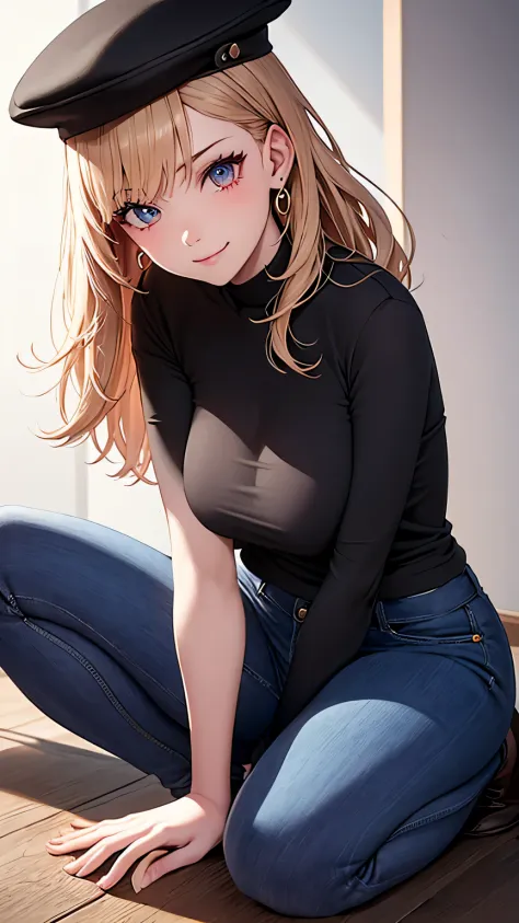 (best quality:1.5, highres, uhd, 4k, detailed lighting, shaders), white wavy hair, gradient hair, large breasts, black shirt, sk...