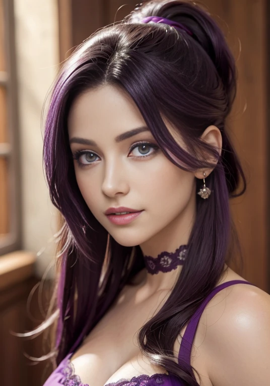 (masterpiece, The best quality, fotorrealist, High Resolutions, Cinematographer, :1.3), Photo of the lower part of the body, Sharp focus, 1 Caucasian girl , european girl, 15 years , beautiful model, diaphragm, Highly detailed purple eyes and pupils, Piel realist, slim body shape, extremely detailed hair, They are smiling, sexy , ((realist, super-realistic, realism, Detalles realists)) Twilight Sparkle , mlp , cute makeup , use reading glasses ,Red lips , long purple hair with pink highlights , pony tail , Whole body , walking towards the bed, smiling for the viewer , cute two piece dress 