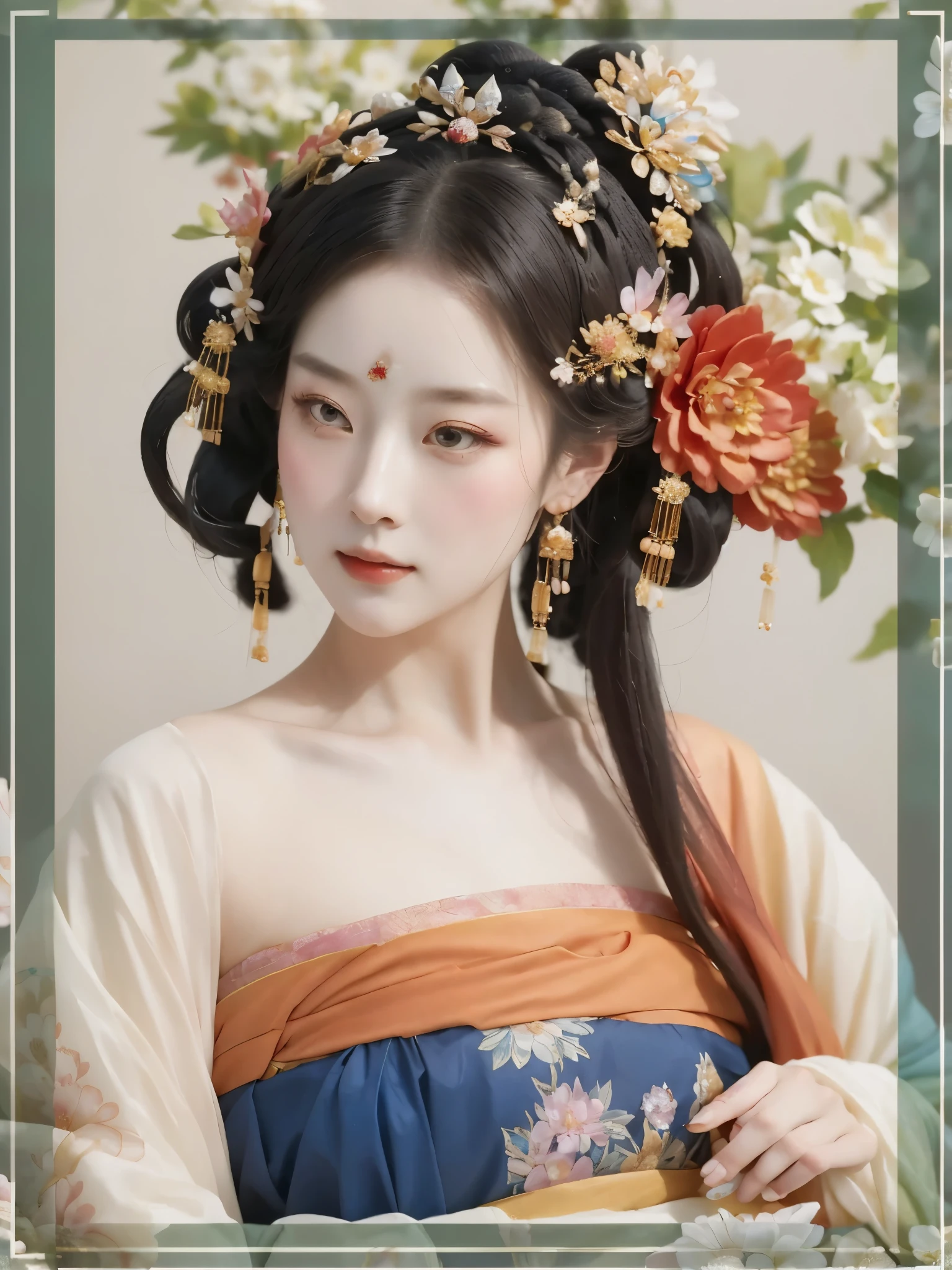 a close up of a woman with a flower in her hair, a beautiful fantasy empress, ((a beautiful fantasy empress)), palace ， a girl in hanfu, ancient chinese princess, inspired by Lan Ying, chinese empress, beautiful character painting, chinese princess, 中 元 节, chinese style, inspired by Qiu Ying, ancient china art style