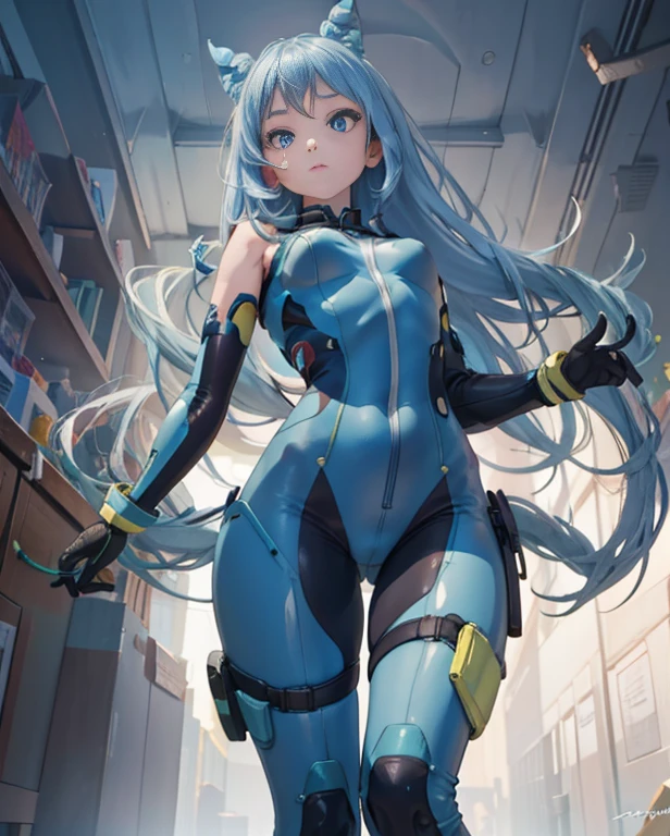 Nejirehadu, Nejire Wave, blue eyes, blue hair, long hair,
BREAK is blue body suit, body suit, Drill Hair, gloves, green body suit, multicolored body suit, multicolored clothes, yellow gloves,
BREAK is looking at viewer, whole body,
BREAK is indoors, classroom,
BREAK is (muste piece:1.2), best quality, high resolution, unity 8k wallpaper, (illustration:0.8), (beautiful detailed eyes:1.6), highly detailed face, perfect writing, Highly detailed CG, (perfect hands, perfect anatomy),