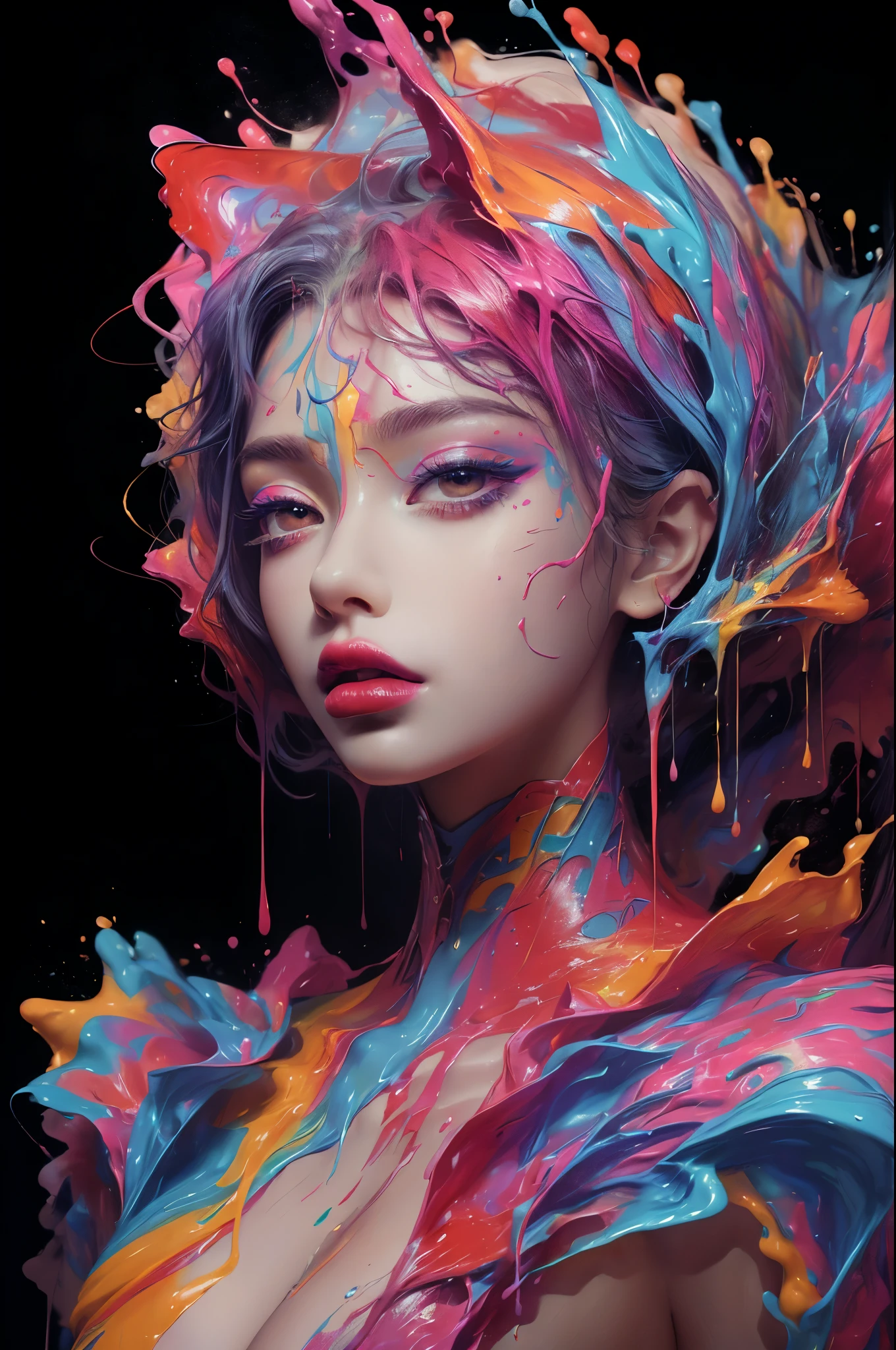 (masterpiece, top quality, best quality, official art, abstract aesthetic),solo,(1girl),(upper body|full body),a woman with colorful lipstick,psychedelic dripping colors,small breasts,best of behance,inspired by Alberto Seveso,smooth digital artwork,behance art,stunning digital art,beautiful acrylic fluid portrait,cgsociety saturated colors,photorealistic digital arts,trending digital art,surrealistic digital artwork,glossy digital painting,exquisite digital fashion photography,uhd,