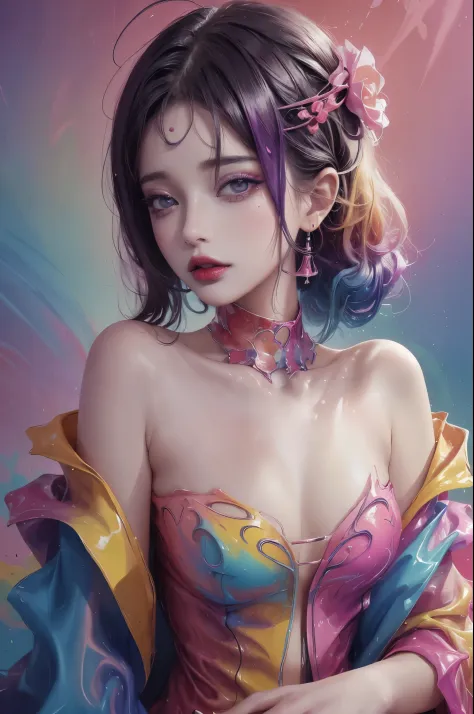 (masterpiece, top quality, best quality, official art, abstract aesthetic),solo,(1girl),(upper body|full body),a woman with colo...