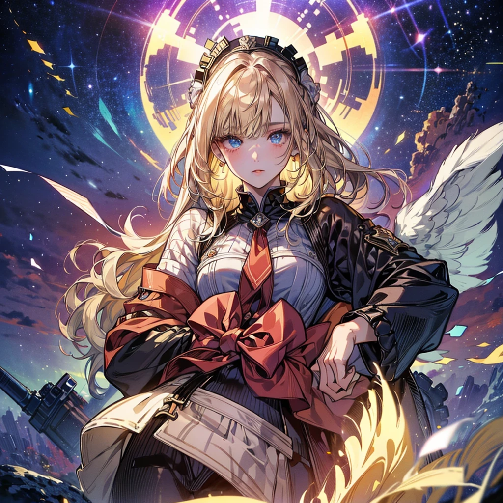 (Official art、Best Quality、Unity 8k Wallpapers、32K、masterpiece、ultra-detailliert、超A high resolution、The best illustrations、Very ridiculous:1.2)、(Cinematic lighting:1.2), 1girl, solo, Autum background, masterpiece, highly detailed, blue eyes, blonde hair, long hair, Rubber Gloss, dress, blush, maid, Detailed beautiful face and eyes、Sharp pupils、Realistic pupils, (Ultra-detailed and complex 3D rendering), (super detailed skin、detailed skin textures:1.3)