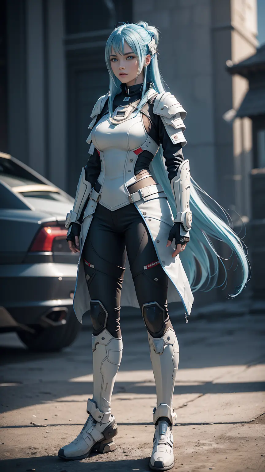 ((Best quality)), ((masterpiece)), (detailed:1.3), full body, side view, 3D, an image of a beautiful cyberpunk female, straight ...