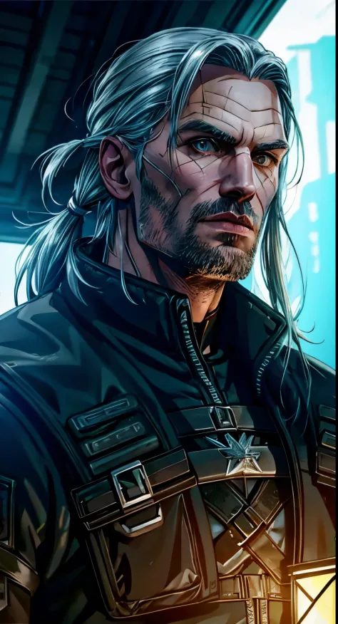 geralt of rivia , cyberpunk edition,8k quality, ultra realistic,