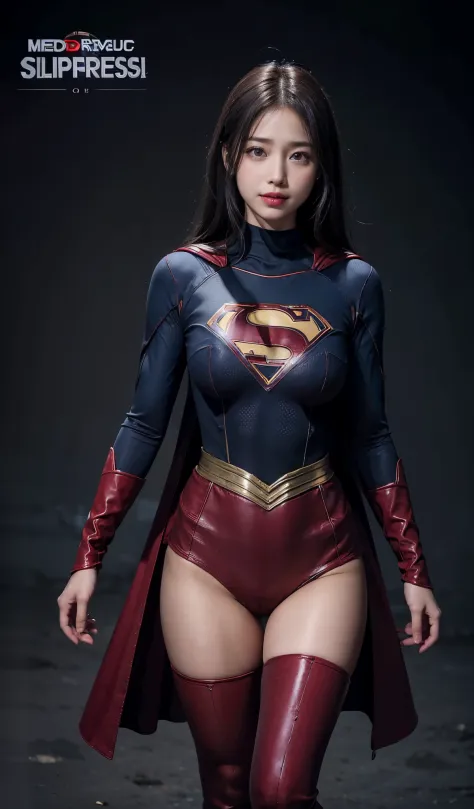 no background、no background、Fitted Supergirl costume、Hairstyle is short、Body Fit Costumes、draw the whole body、(((Wear black tigh...