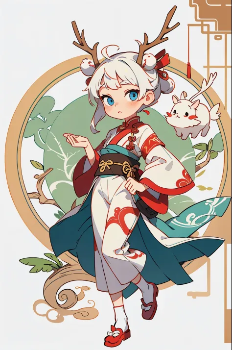White skin，Pi deer personification，beautiful eyes，whole body，IP image，Chinese style，Chinese Li brocade weaving，cute girl，beautiful girl