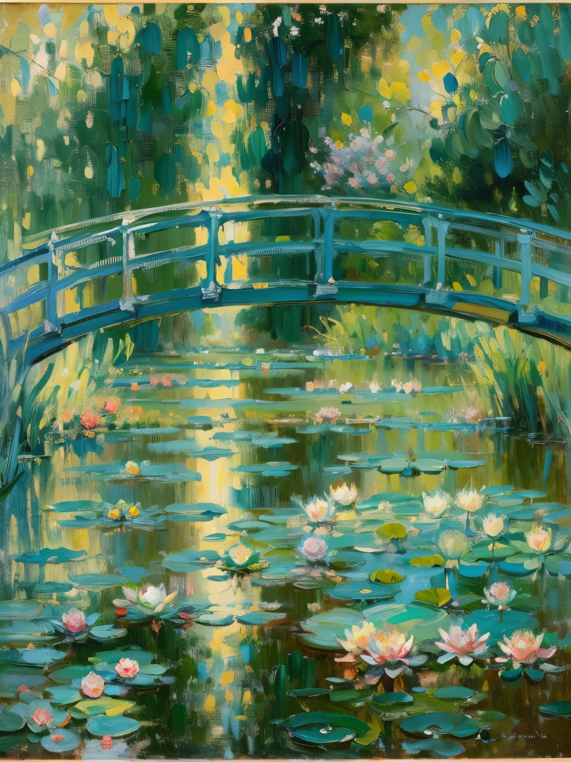 （（（Obra de arte，pintura）））。一幅pintura：Estilo de arte impressionista，Arte de Claude Monet，《lírios》