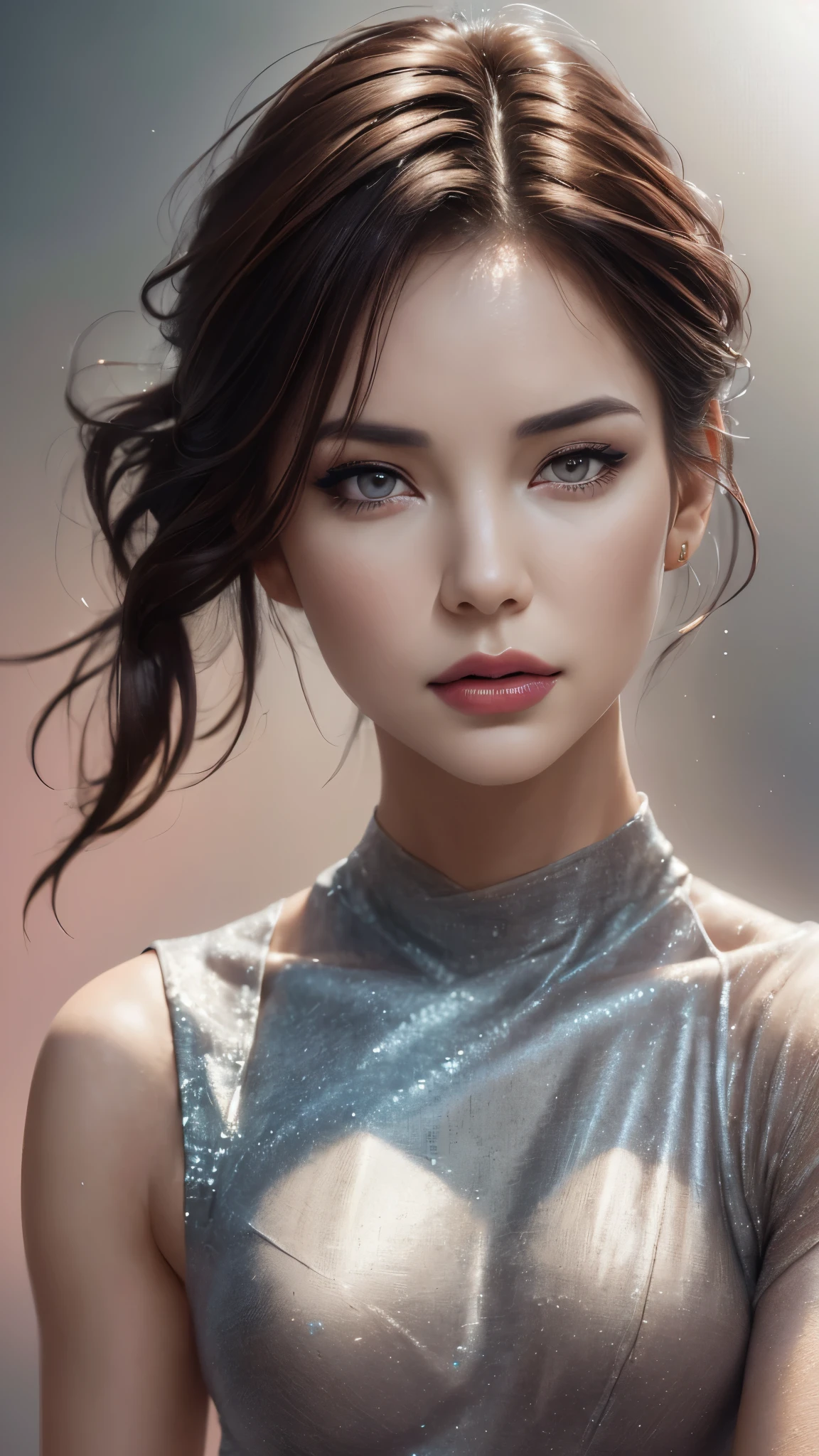 dressed, (photo realistic:1.4), (hyper realistic:1.4), (realistic:1.3), (smoother lighting:1.05), (increase cinematic lighting quality:0.9), 32K, 1girl,20yo girl, realistic lighting, backlighting, light on face, ray trace, (brightening light:1.2), (Increase quality:1.4), (best quality real texture skin:1.4), finely detailed eyes, finely detailed face, finely quality eyes, (tired and sleepy and satisfied:0.0), ((((face closeup)))), bikini, korean girl, (Increase body line mood:1.1), (Increase skin texture beauty:1.1), (light makeup, [pink lipstick], eyeliner), [Brown eyes], (dark medium (hair slicked to the two side), extremely detailed), with a perfect body, super fine face