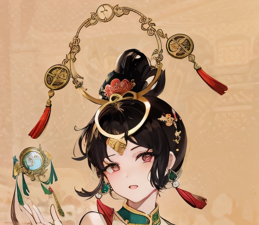 anime girl with a crown and a clock in her hand, zhongli from genshin impact, yun ling, keqing from genshin impact, inspired by Pu Hua, onmyoji portrait, inspired by Li Mei-shu, heise jinyao, inspired by Ju Lian, gorgeous and huge head ornaments, ayaka genshin impact, bian lian