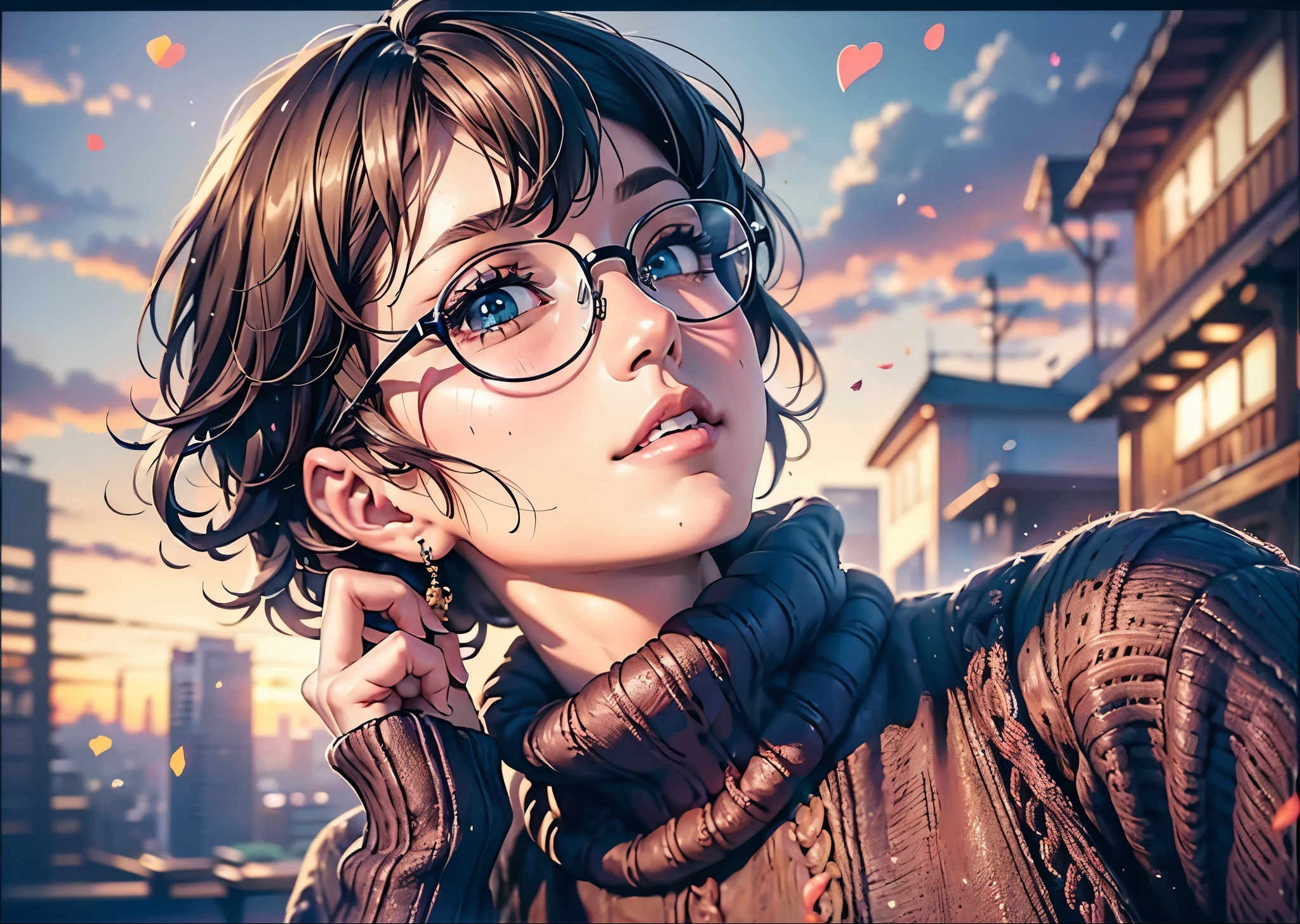 (muste piece), sexy、natural light, It&#39;s photorealistic, camel toe, diffused light, Depth of the bounds written, professional lighting、Big eyes、glasses。Calling、Black sweater、The background is the library、