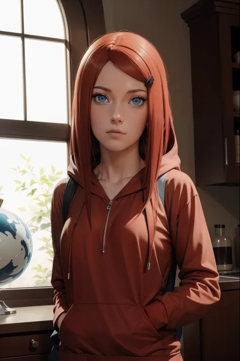 masterpiece, ultra-detailed, 1girl, solo, uzumaki kushina, long red hair, hair ornament, red hair, hairclip, (blue eyes:1.5), we...