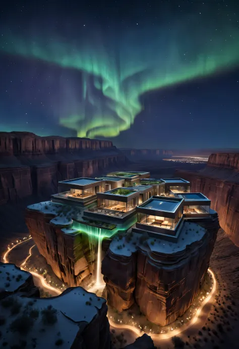 Desert Canyon Cliff Holiday The design of wild luxury buildings flying in the sky, blending with the natural environment and sym...