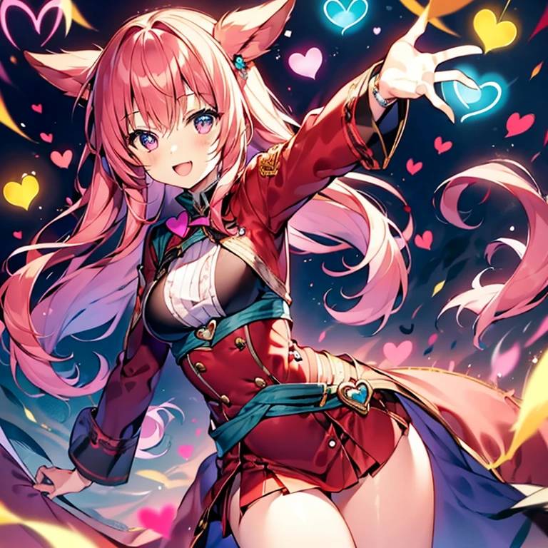 　pose of temptation　erotic body　　cute face　attractive face　Arm outstretched pose　heart mark　slight smile　pink hair　eyes are hearts　4-arm　charm magic