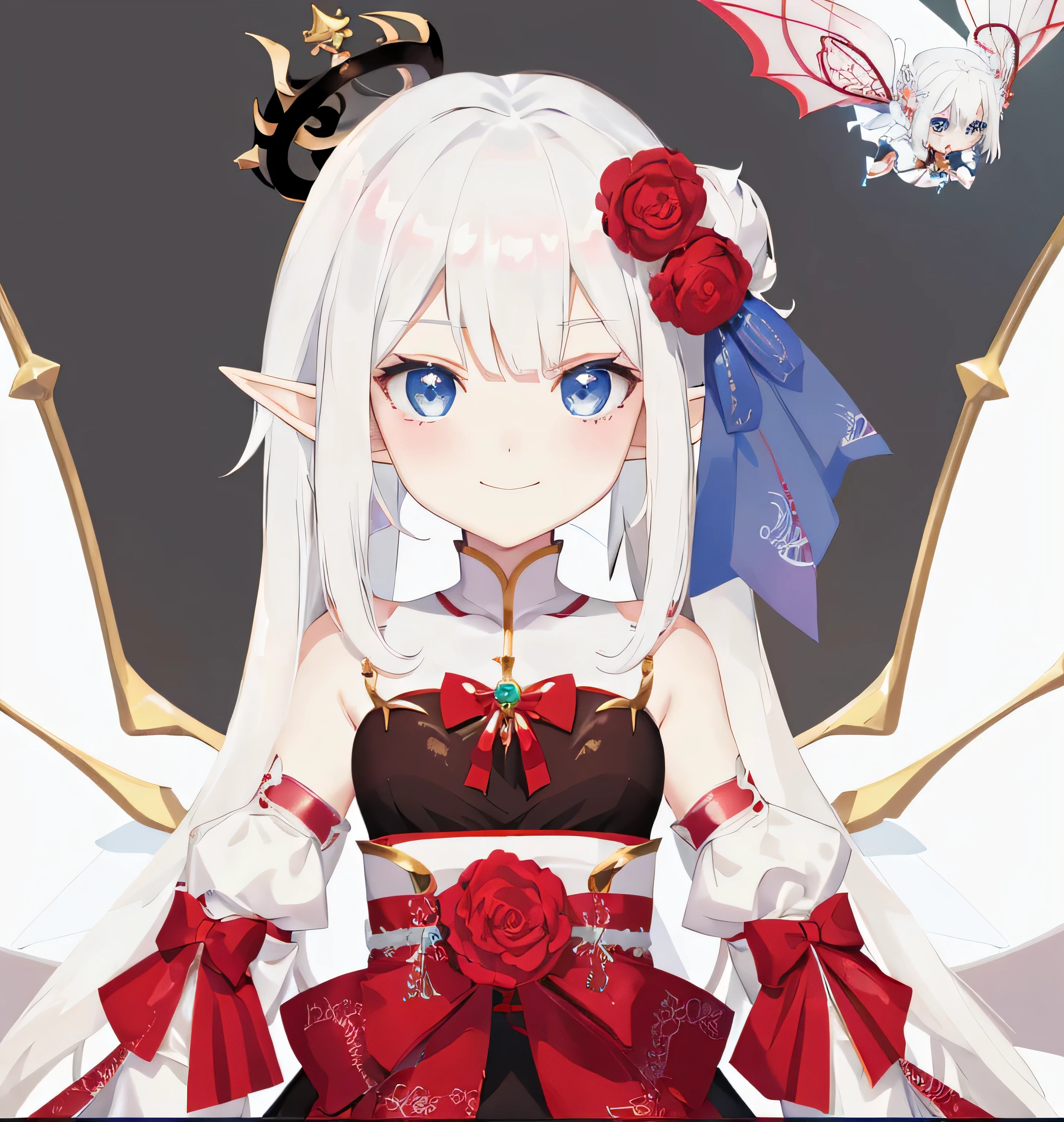 Anime girl with white hair and blue eyes wearing a red dress - SeaArt AI