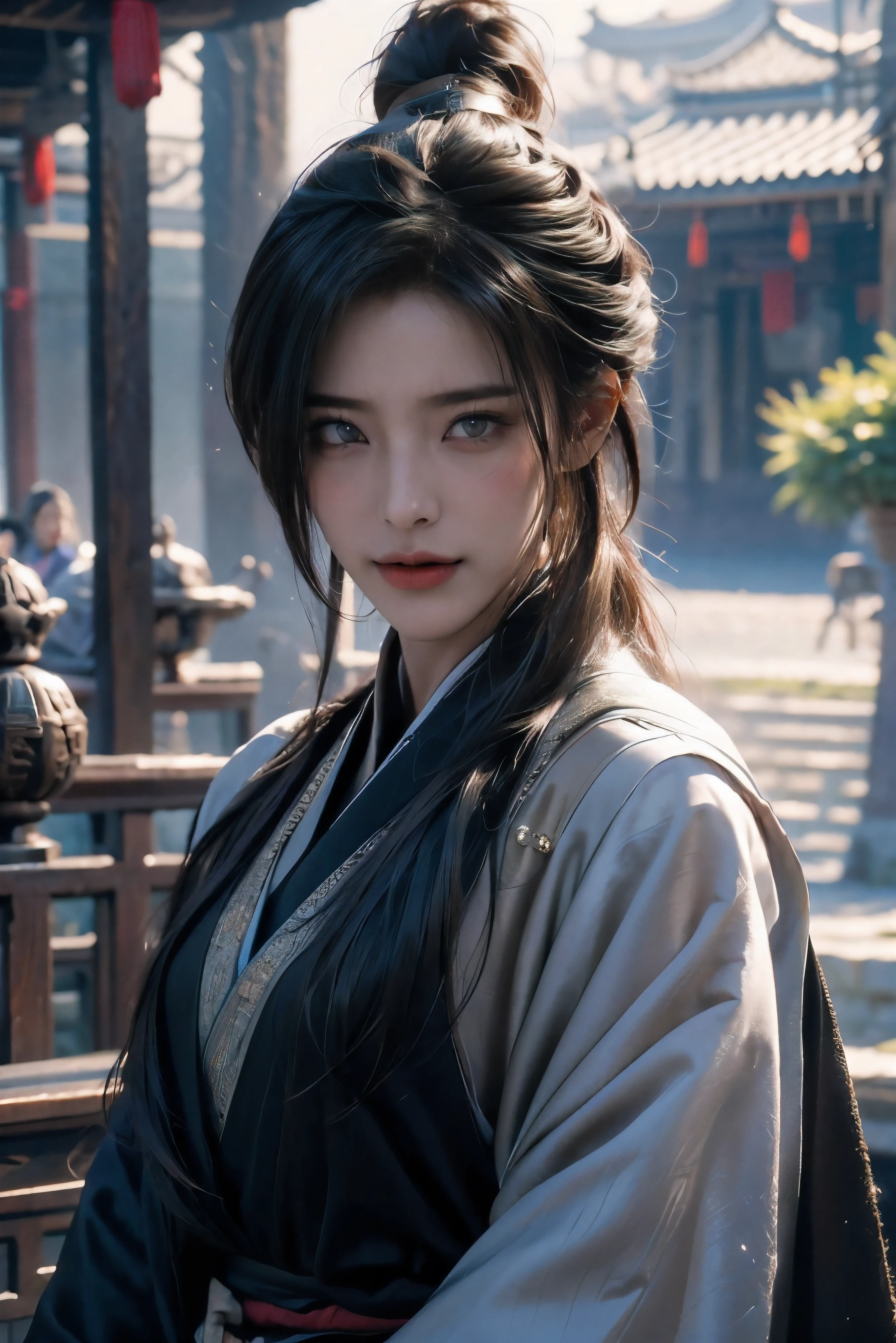 Masterpiece，The best qualities，Very high resolution，8K，((Portrait))，((Head close-up))，Original photo，real photo，Digital Photography，
(Female assassins in ancient China)，(Girl in tights)，15-year-old girl，(Facial features rich in detail)，Beautiful pupils，(Long black hair)，Elegant and noble，(Frown)，brave，(Silk tights in perspective，Silk fabriclack)，Female assassins，hitman，Chinese Characters，Fantasy style，
Photo poses，Forest background at night，Movie lights，Ray tracing，Game CG，((3D Unreal Engine))，oc rendering reflection texture