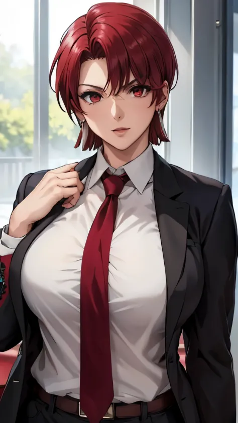 (masterpiece, best quality:1.2), bazett, fgo, 1girl, solo, short hair, red hair, bangs, red eyes,  large breasts, black gloves, ...