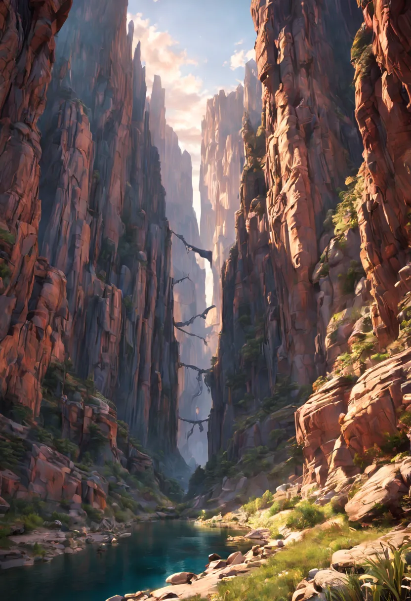 majestic canyon vistas captured during sunrise or sunset detailed matte painting, deep color, fantastical, intricate detail, spl...