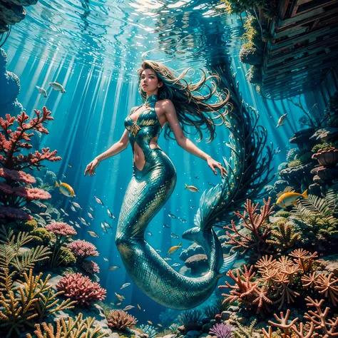 ultra Masterpiece underwater_Farm-Life, ultra best quality, ultra high res, 1girl Mermaid, underwater, Beneath the sea, where te...