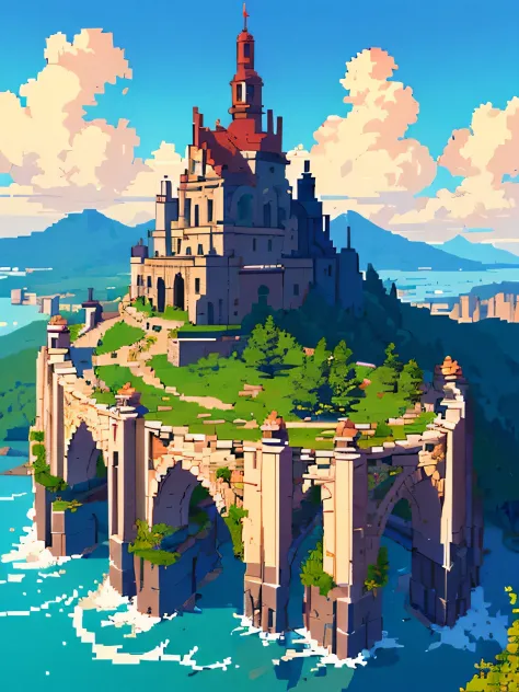 pixel art, using only 256-colors, mountains