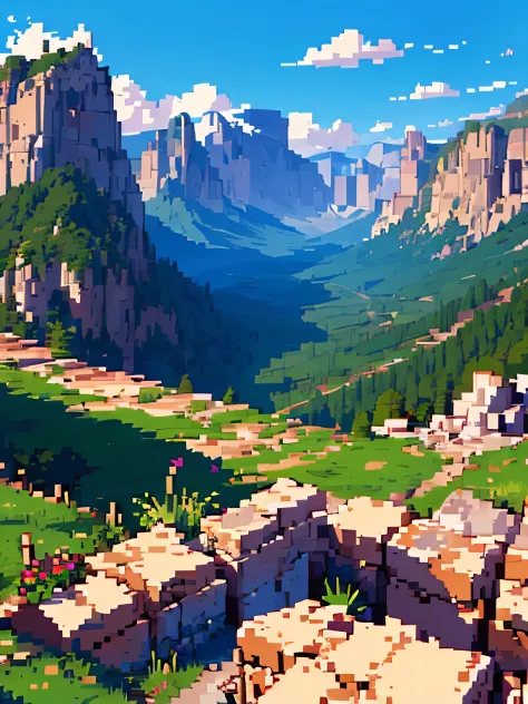pixel art, using only 256-colors, mountains
