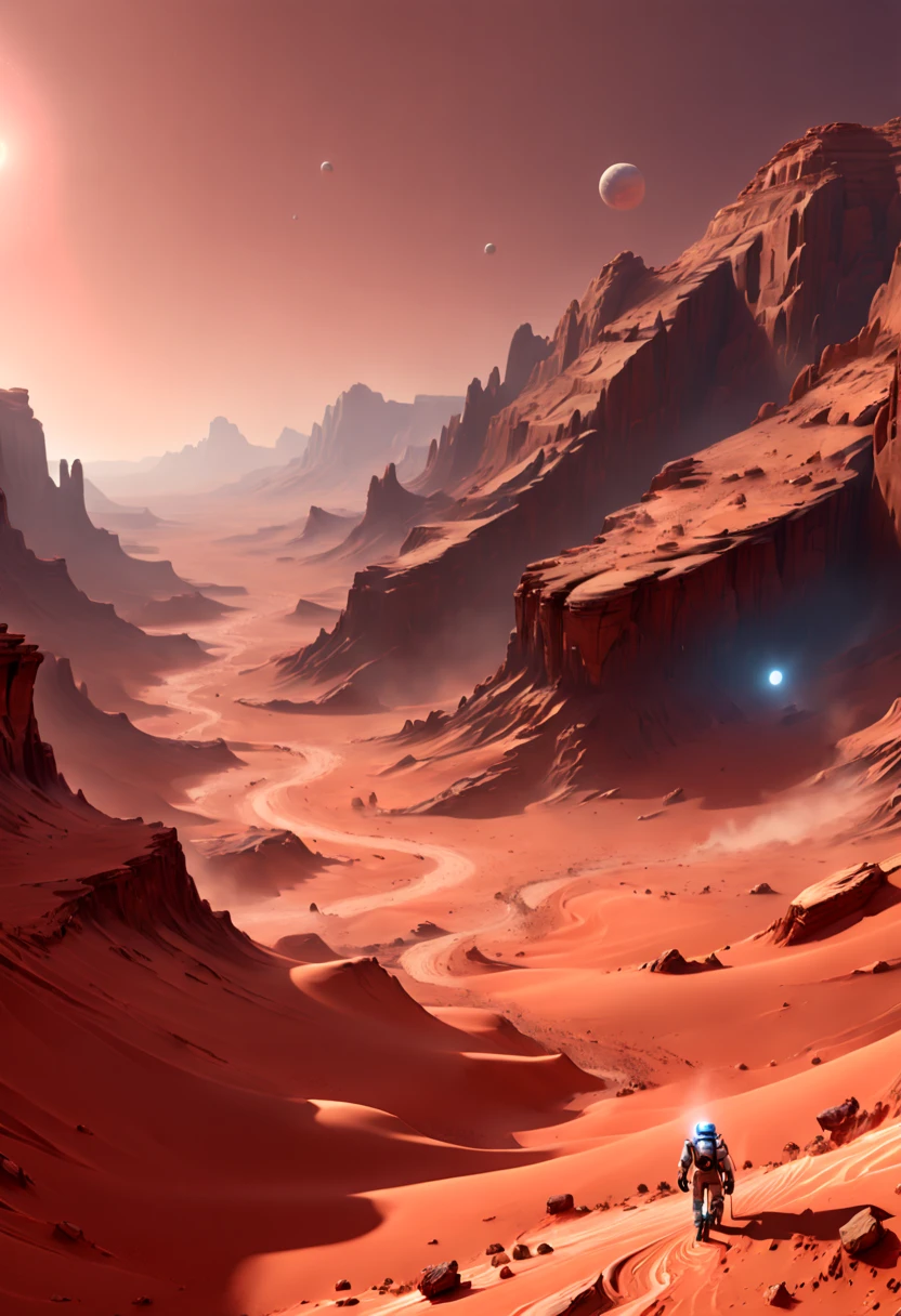 Desert Canyon on Mars, night sky, enhance, intricate, (best quality, masterpiece, Representative work, official art, Professional, unity 8k wallpaper:1.3)