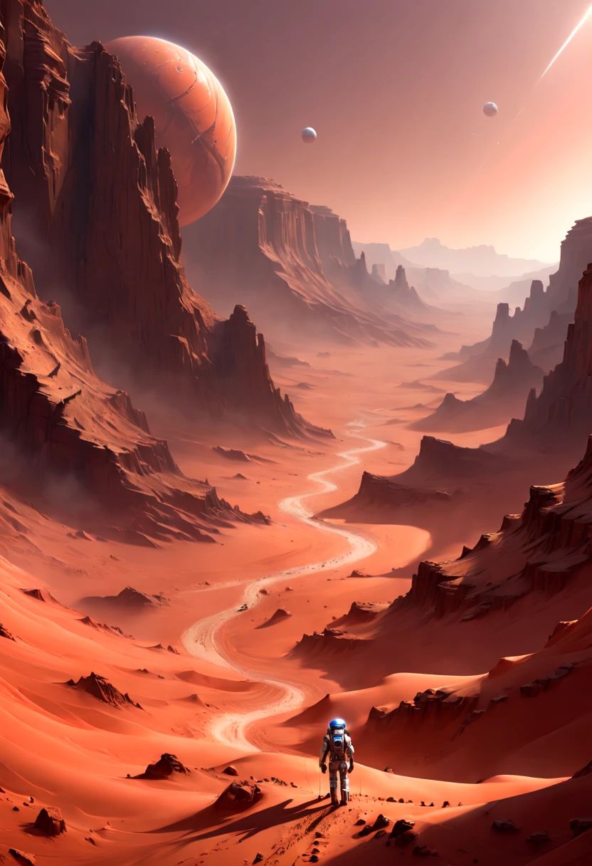 Desert Canyon on Mars, night sky, enhance, intricate, (best quality, masterpiece, Representative work, official art, Professional, unity 8k wallpaper:1.3)