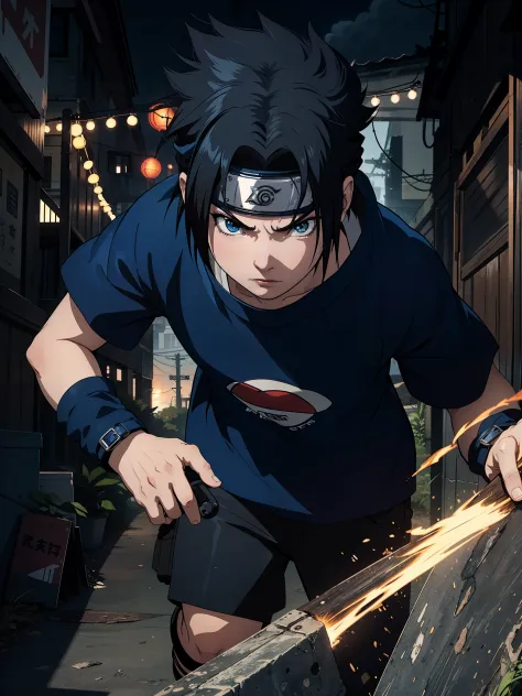 best quality,ultra-detailed,realistic:1.37,Sasuke Uchiha,black shirt,Sharingan eyes,determined expression,intense lighting,Japan...