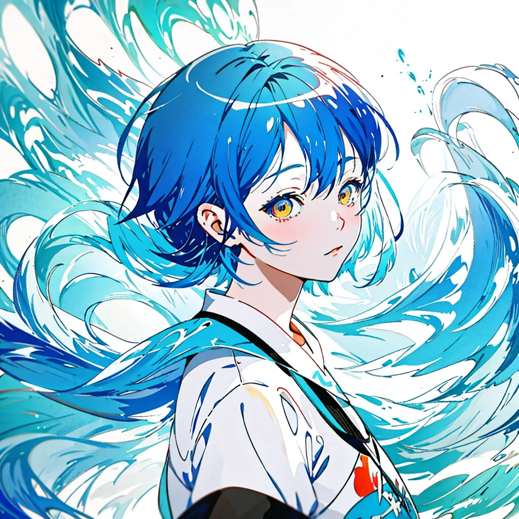 anime girl dans une chemise blanche et des cheveux bleus posé sur une planche de surf, un dessin animé de Yuumei, pixiv, qu&#39;est-ce que c&#39;est?, Papier peint anime eau bleue, illustration de Shigenori Soejima, style artistique personnel, digital illustration animée, L&#39;art numérique sur Pixiv, Makoto Shinkai Cyril Rolando, illustration animée, art numérique de style anime, art zérochan