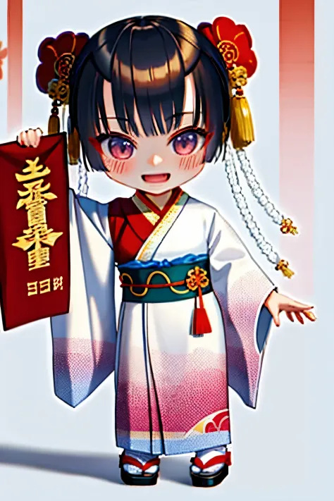 anime girl Wearing a kimono outfit holding a scroll with a chinese writing on it, palace ， A girl wearing Hanfu, Wearing ancient Chinese clothes, Wearing a kimono, magical girl style, wearing a haori, Paired with ancient Chinese costumes, eager character, ...