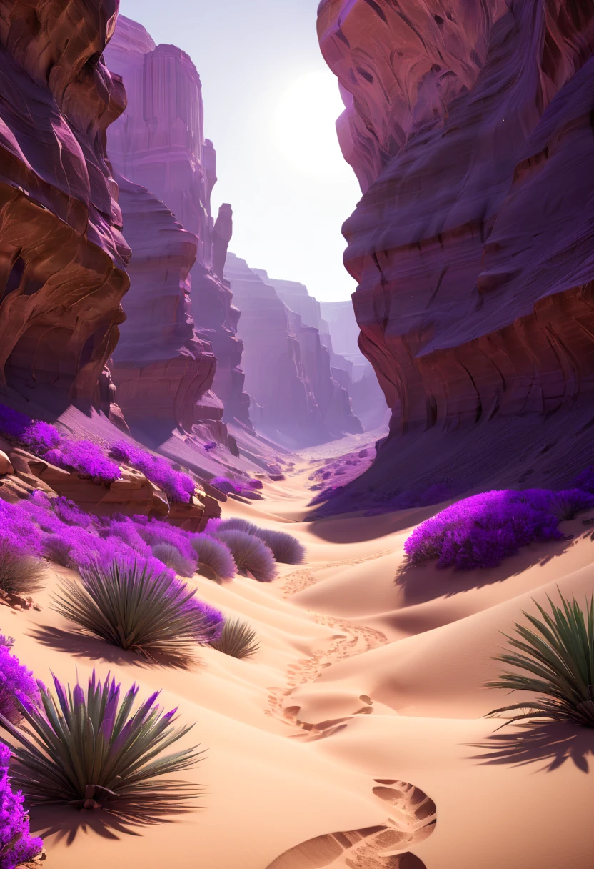 purple, by Alena Aenami, Desert Canyon, octane render, intricate, (best quality, masterpiece, Representative work, official art, Professional, unity 8k wallpaper)