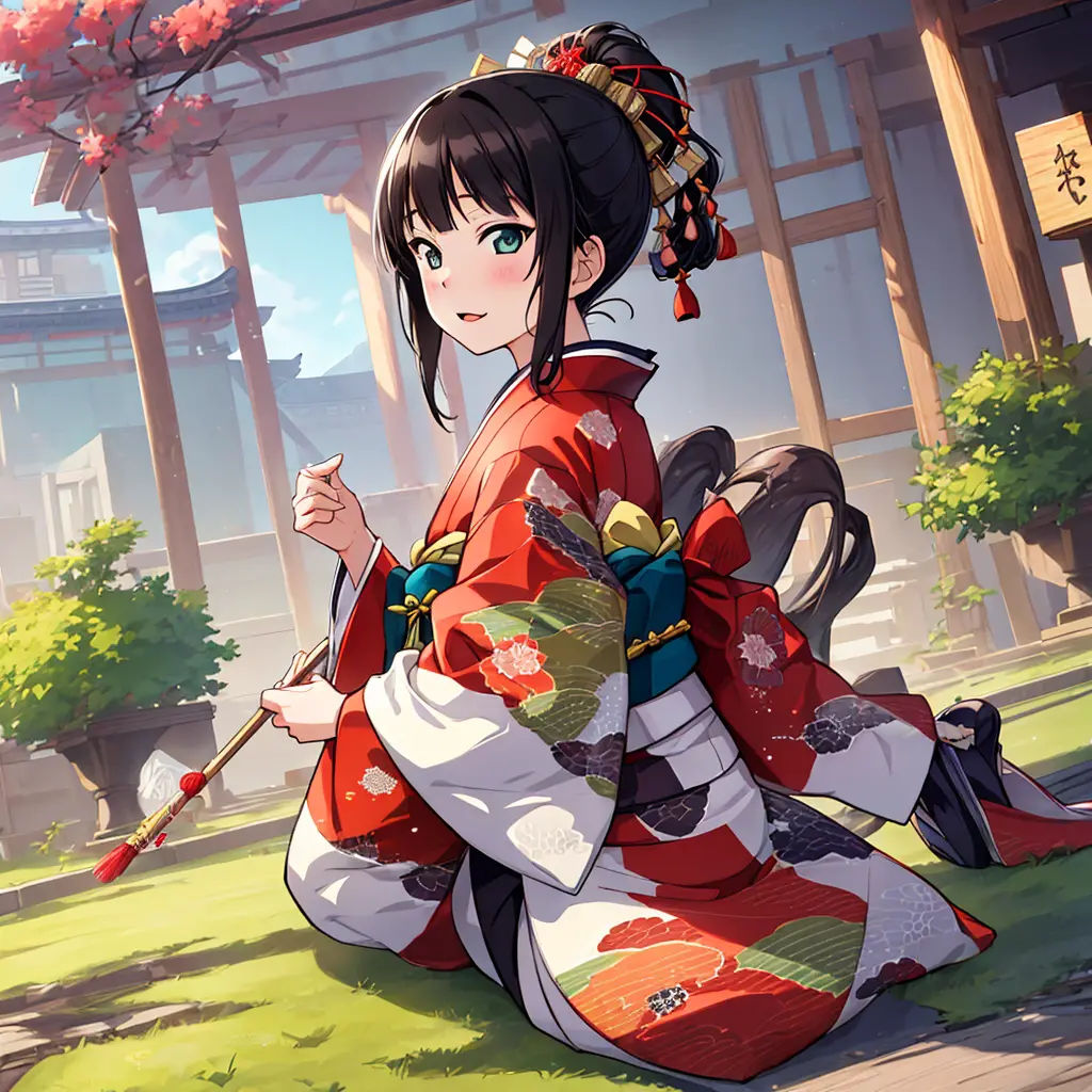 {best quality}, {very aesthetic}, {ultra-detailed}, {best illustration}, japanese kimono, 黒髪