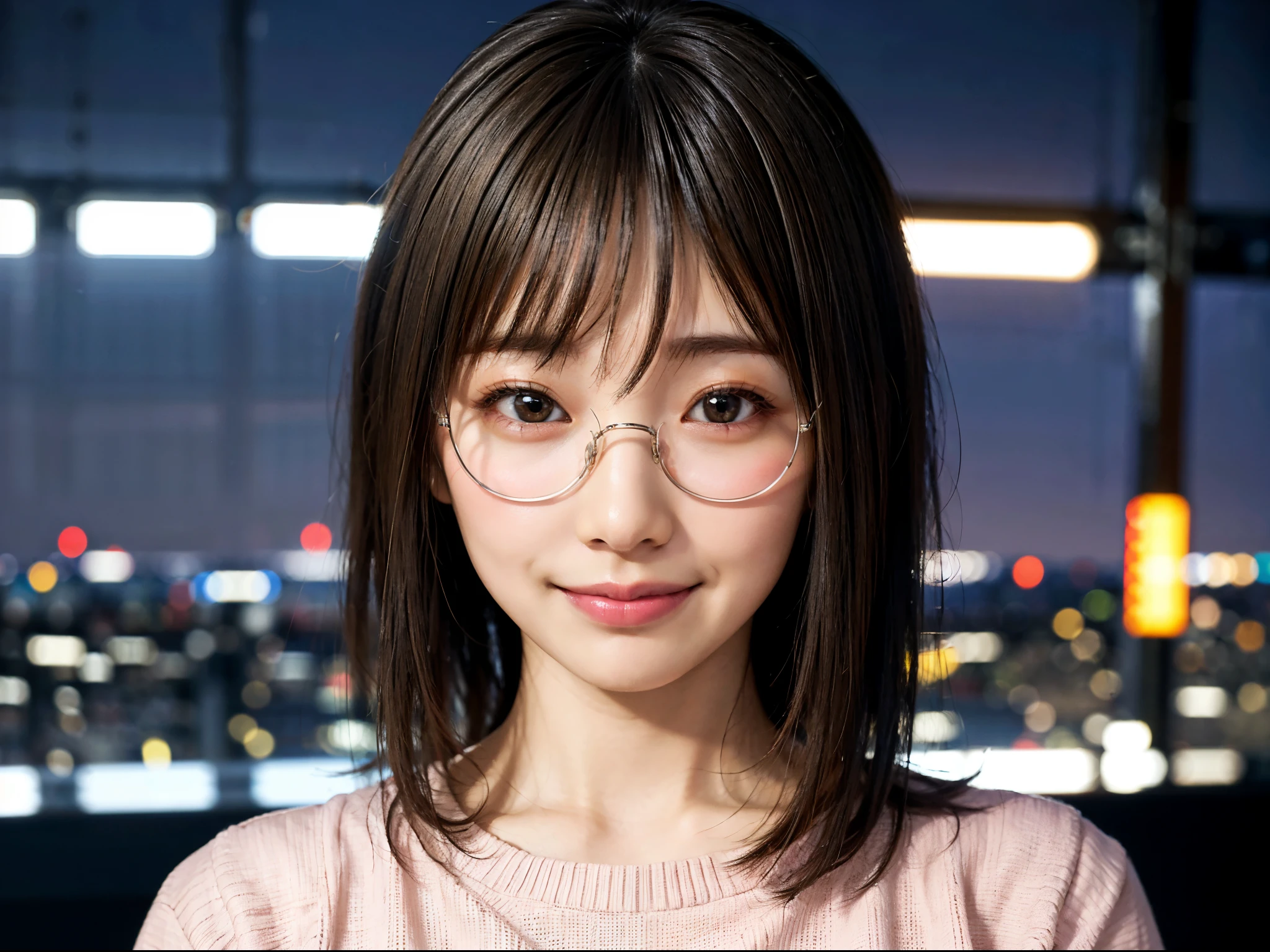 캐주얼 옷을 입은 일본 소녀들、청중에게 주의를 기울이십시오、밤에 도쿄 풍경、(최상의 품질、마스터 걸작)))、HD 벌금、매우 상세한、마스터 걸작、영화 조명、(8K、최상의 품질、마스터 걸작:1.2)、(현실적인、포토리얼:1.37) 높은 해상도、매우 상세한、안경을 쓴 여자、조용한 표정、둥근 안경、아시아 사람, 귀여운, 귀여운顔, 홀로, 짧은 머리 1.2, 거친 피부, 아름다운 미소, 아름답고 세밀한 밤하늘, 밤 풍경, 영화 조명, 기록된 경계의 깊이, 렌즈 플레어 라이트、날짜、(코를 붉히다)、、(입을 다물었다)작은 가슴、세부 사항에 대한 아름다운 눈、(스웨터:1.1)、(짧은 머리:1.2)、떠다니는 머리카락 노바개구리 스타일、