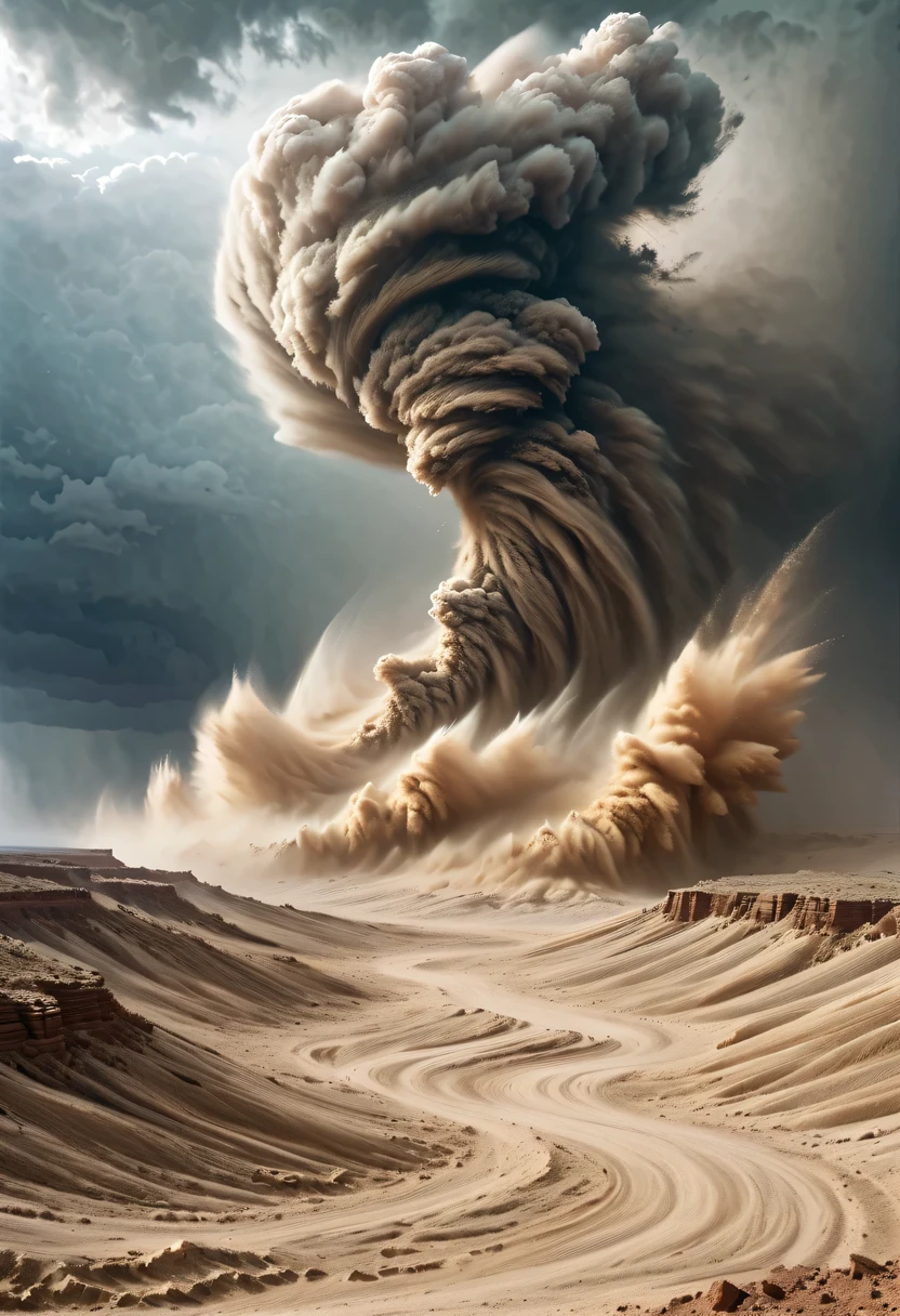 Wüstenschlucht，Grand Canyon der Ordos-Wüste，Sandsturm，Tornadowind，fliegender Sand，Sturm，wind，飓wind，düsterer Himmel，verlassener Hügel，kaputte Wand，alt，aufgewühlt，verlassen，