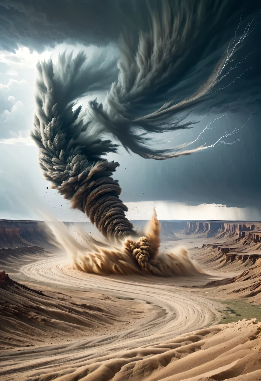 desert canyon，Ordos Desert Grand Canyon，desert canyon，Tornado，flying sand，windstorm，wind，Hurricane，gloomy sky，abandoned mound，broken wall，old，winded，deserted，