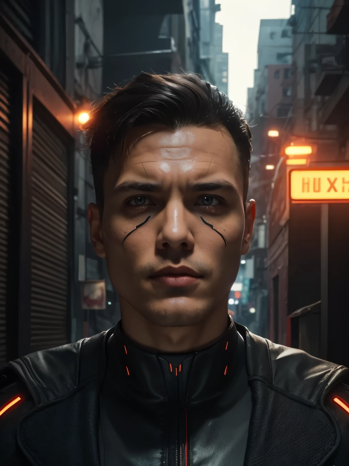 Changement de fond, cyberpunk, beau garçon, visage réaliste, Ultra réaliste, 4k