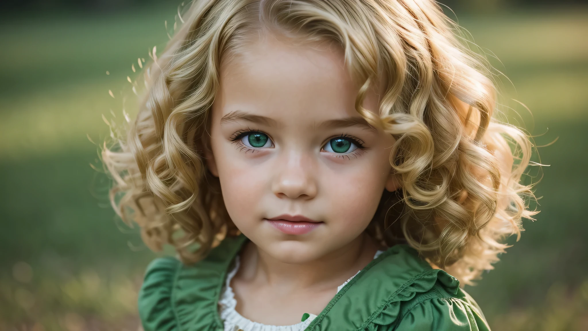 girl  blonde curly hair vintage, background green, ultra realistic, 8k