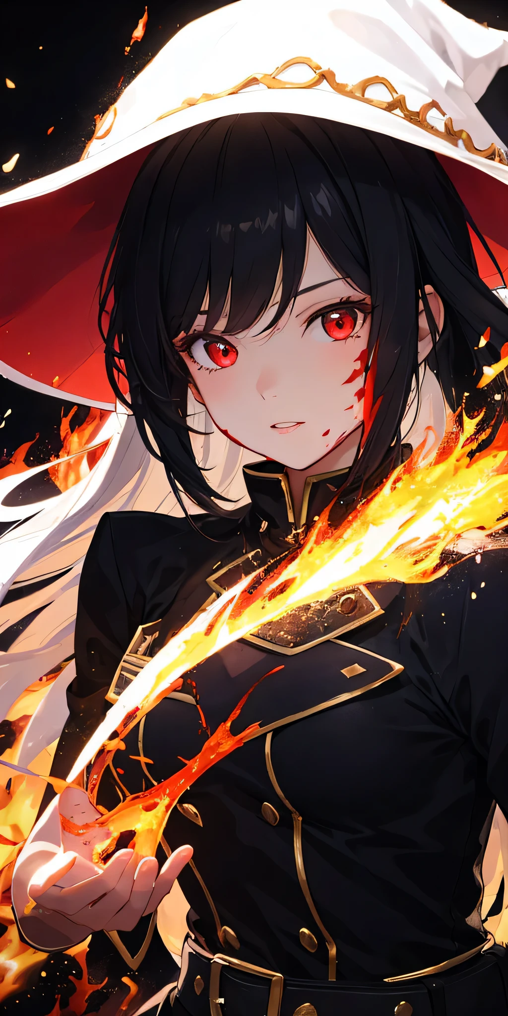 Anime girl with a hat and fire in her hand - SeaArt AI