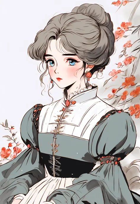 detailed rough drawn portrait of an anime girl wearing a 16th century dress, overcast, cloudy, might rain, darker tones, drawn anime illustration, painted in anime painter studio, anime style illustration, made with anime painter studio, in anime style, in...