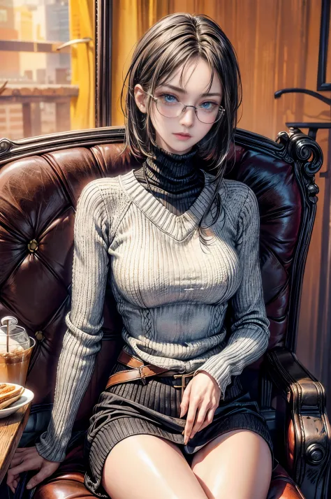 cinematic lighting、highly detailed skin,1 girl, highest quality,cyberpunk,(replace、dim color, soothing tone:1.3),(Beautiful woman、Detailed beautiful facial features、short black hair、blue eyes、glasses、slender body:1.3)turn this way（glasses:1.5）BREAK.Chunky ...