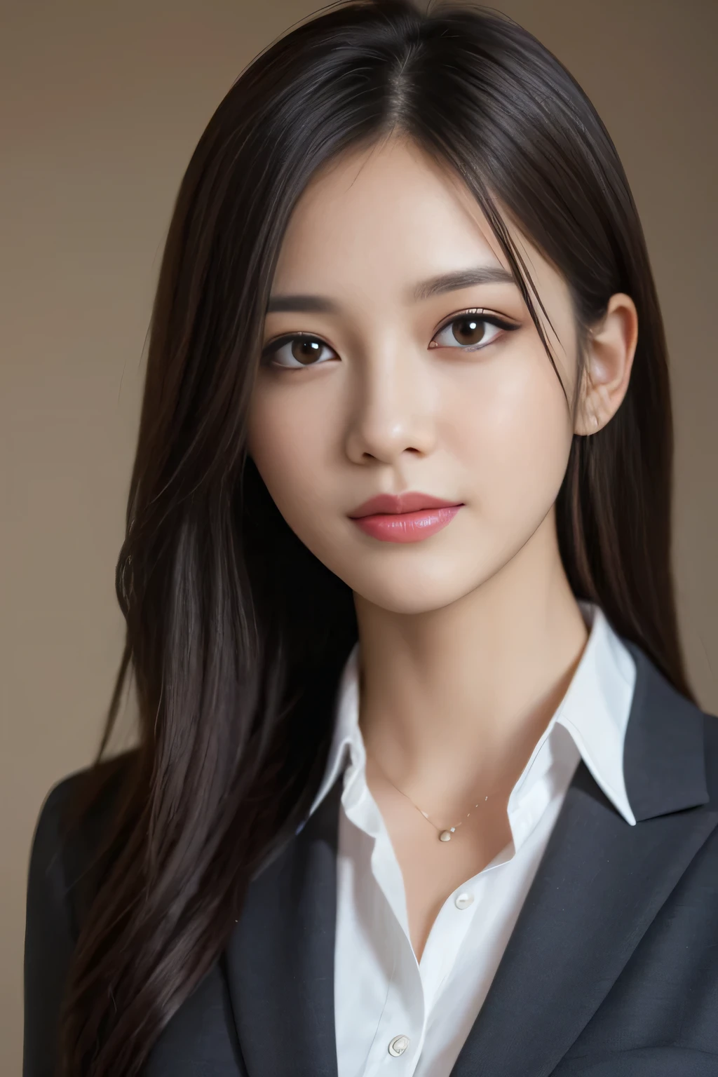 pieces fly, highest quality, realistic, Super detailed, finely, High resolution, 8K Dende Wallpaper, 1 beautiful woman,, light brown messy hair, wearing a business suit, sharp focus, perfect dynamic composition, beautiful and detailed eyes, fine hair, Detailed realistic skin texture, smile, close-up portrait, model body shape