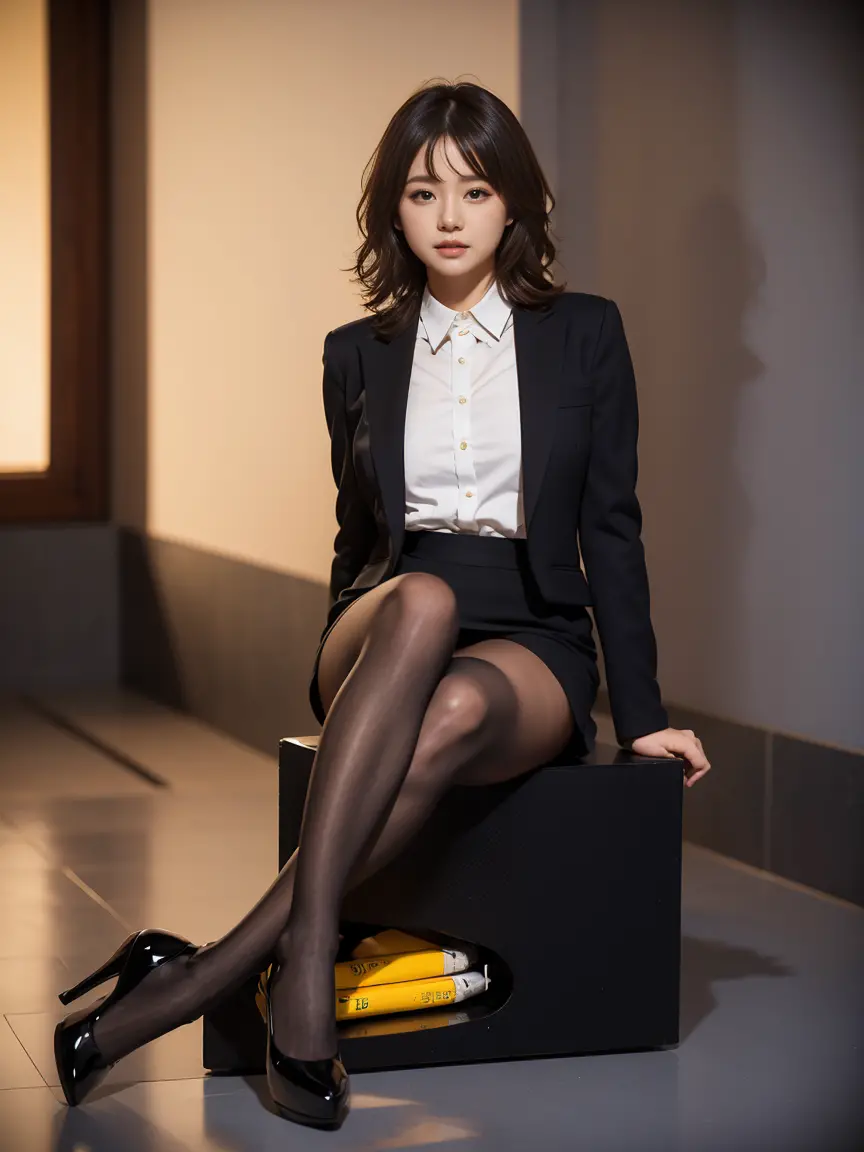 Best quality, masterpiece, ultra high res, a pair of ggx heels, 1girl, solo, black business suit, pencil skirt, black pantyhose,...