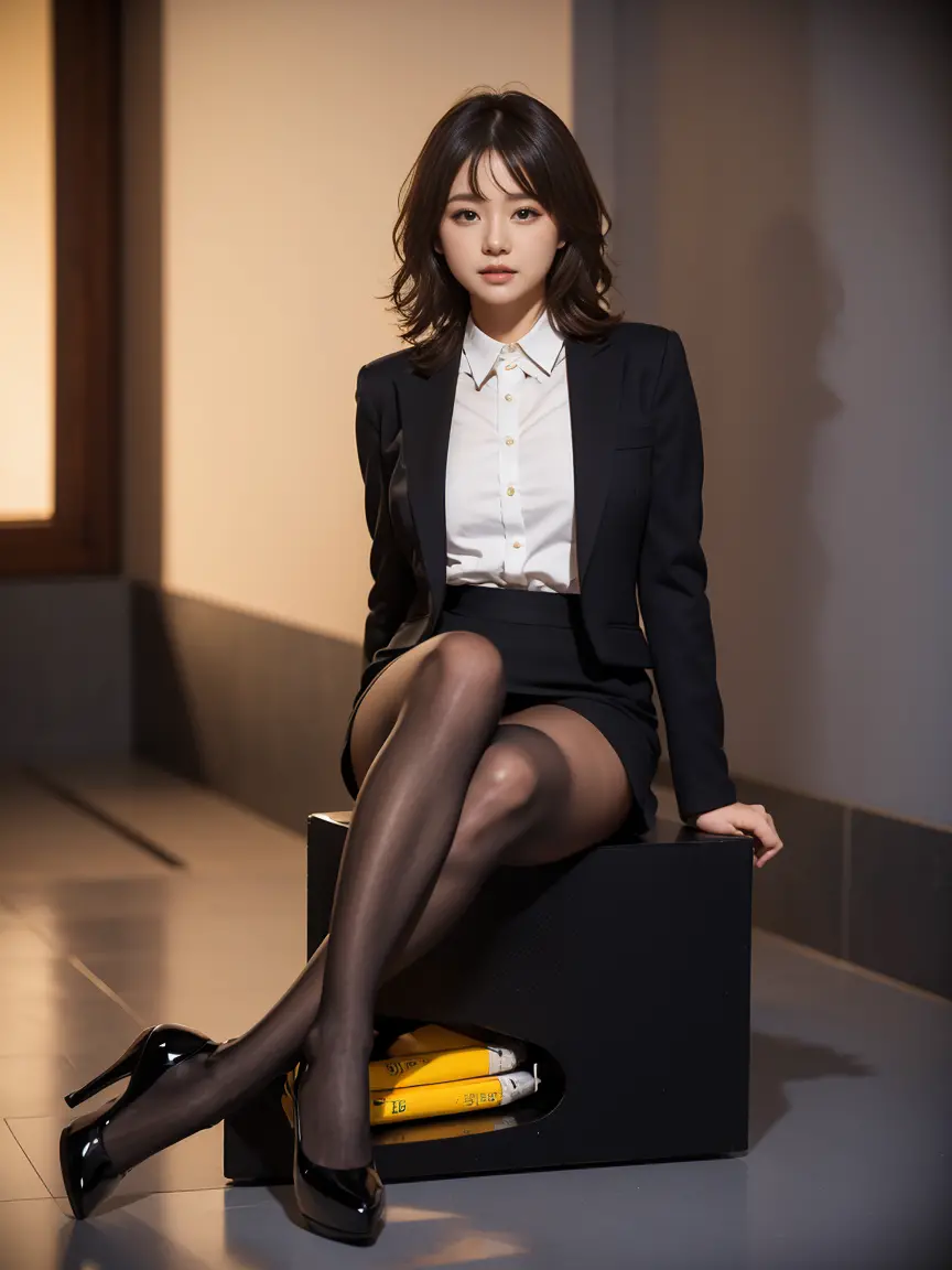 best quality, masterpiece, ultra high res, a pair of ggx heels, 1girl, solo, black business suit, pencil skirt, black pantyhose,...