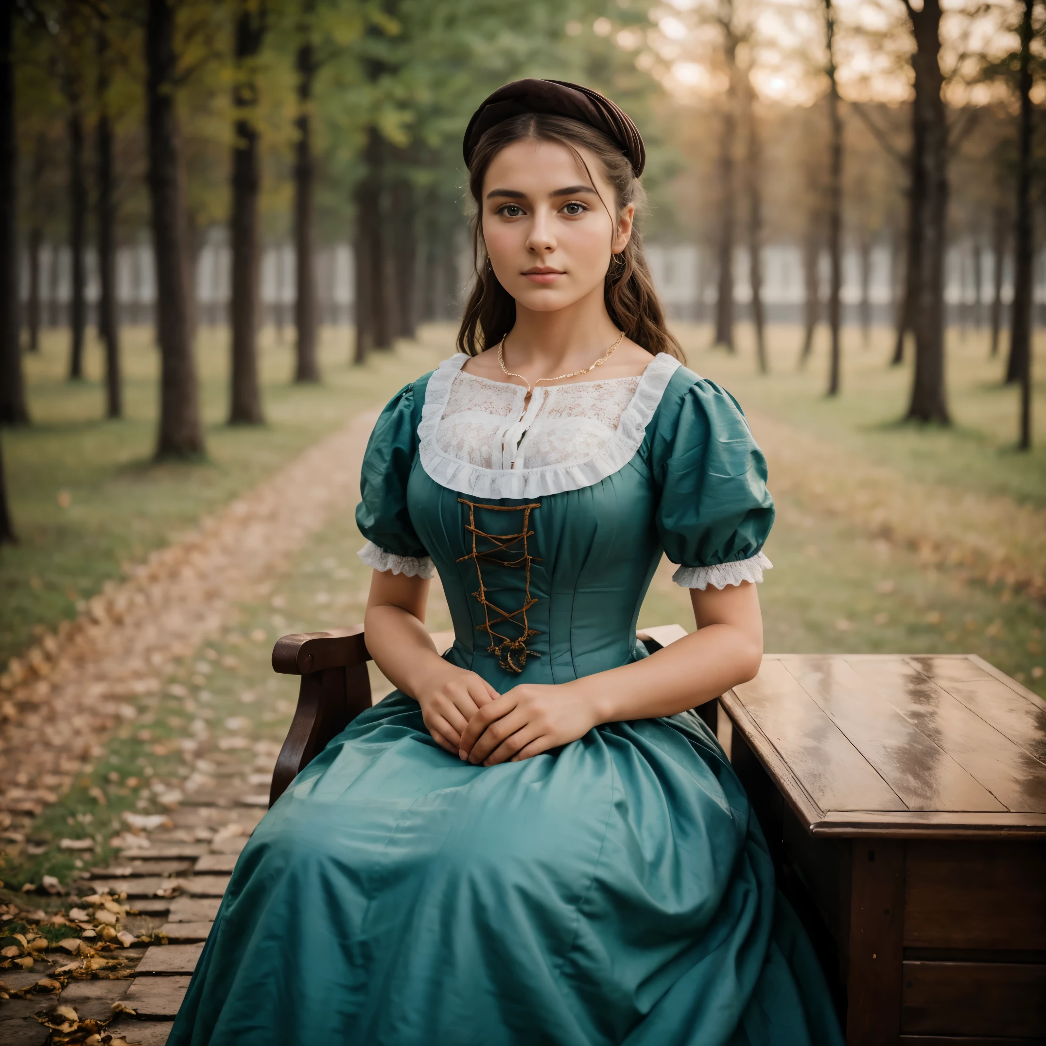 RAW photo. Anna Karenina 22 years old, wearing period clothes, Russia, 19th century AD, perspective, half body detailed, sharp focus, slight blend, detailed, feel like medieval, (high skin detailed: 1,2), 8K UHD, Digital single-lens reflex camera, soft light, high quality, Fujifilm XT3 grainy film.