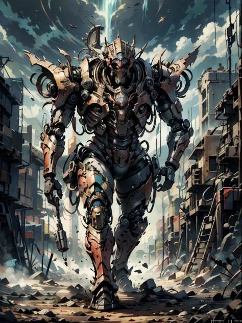 robot, full body, Apocalypse, doomsday, illustration, movie light, high resolution, best quality, very detailed, Masterpiece,