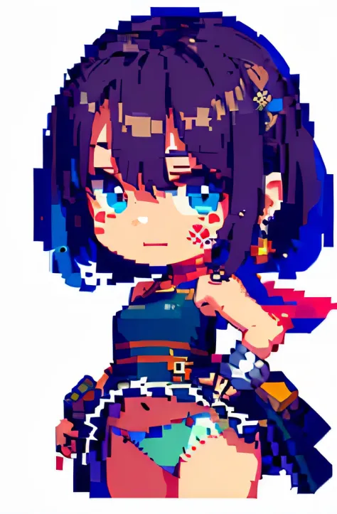 (((pixel art, fewer wrinkles, simplified contours))), (drooping eyes, realistic skin), (((chibi-stylized game character shows off her panties straight to me)))