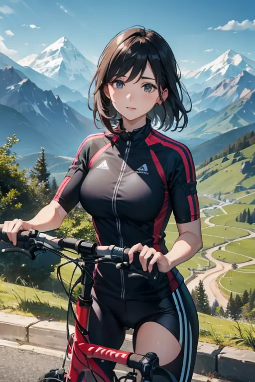 beautiful mature woman、rides a bike、mountain bike、players、upper body、landscape