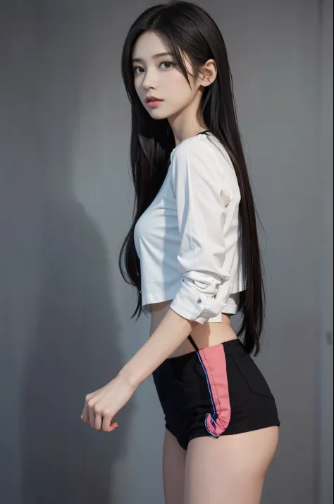 cute teenage girl, Height about 160cm, brown eyes,whiteＴshirt,wear black briefs、 long straight black hair, masterpiece, 最high quality, 超high quality, high quality, High resolution, ultla High resolution, disorganized, 4k, 8K, 16k, very detailed, Complex, g...